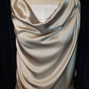 Sale: TWP 100% silk halter back tan ruching neck. Gorge piece.